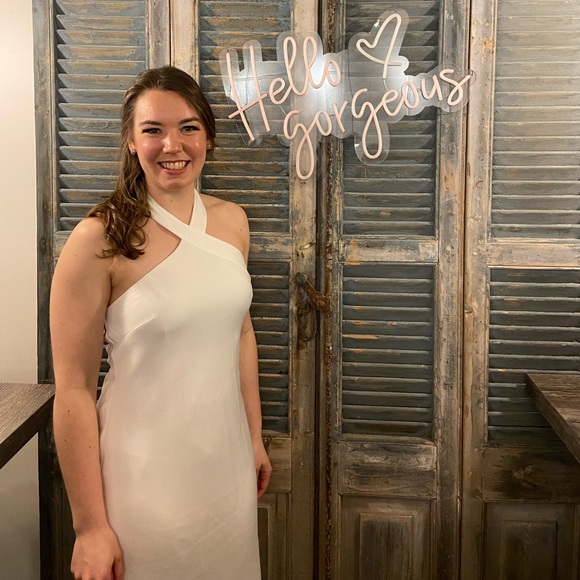 Aidan Mattox Halter Neck Cocktail Midi Dress in Ivory - Picture 8 of 9